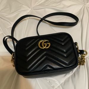 Black Leather Marmont Mini Camera Crossbody Bag